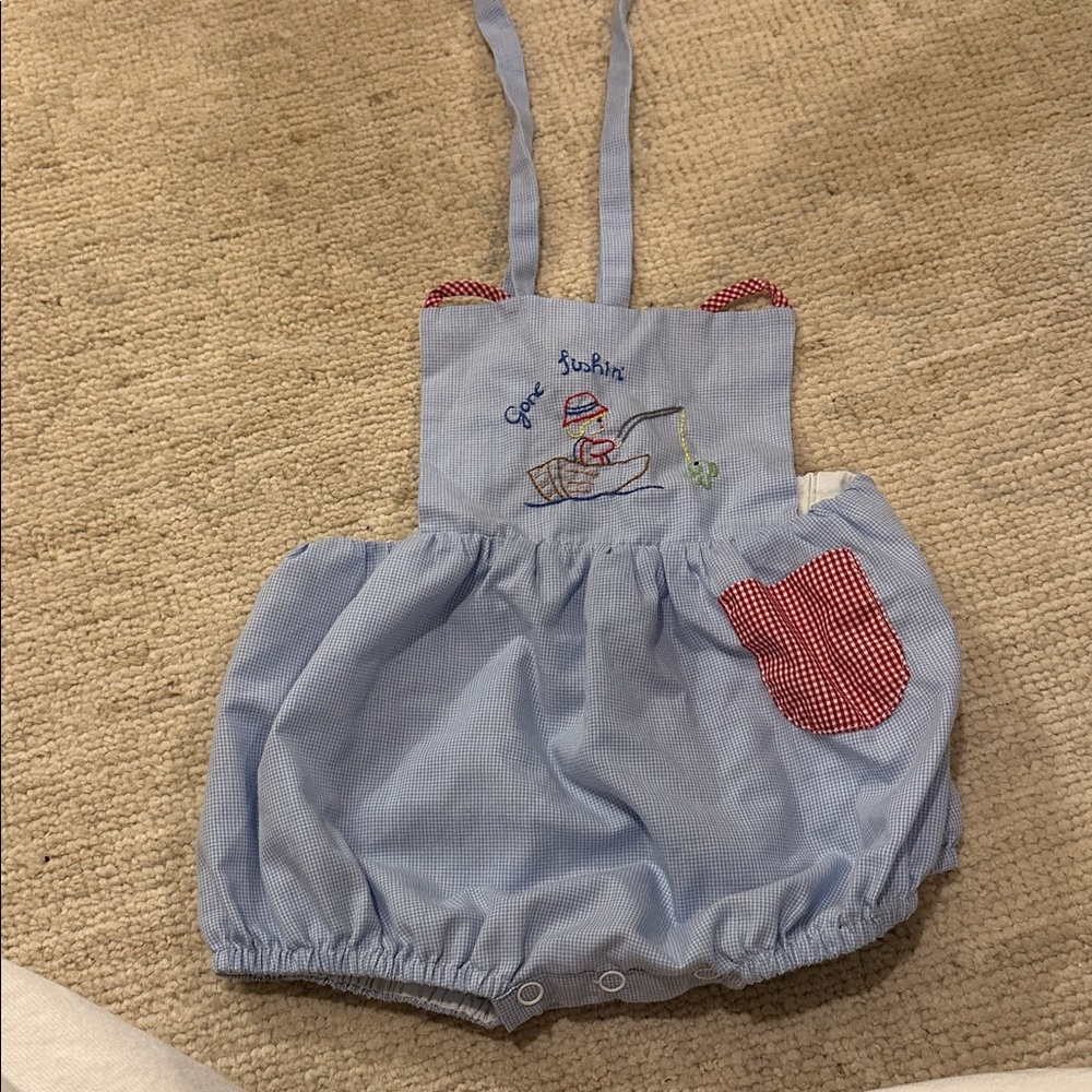 Blue Baby Romper with Embroidered Design